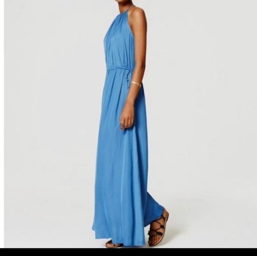 Loft Blue Halter Maxi Dress Blue Small Tall EUC